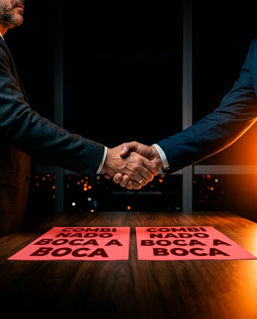 Aperto de mão entre dois executivos sobre uma mesa de escritório